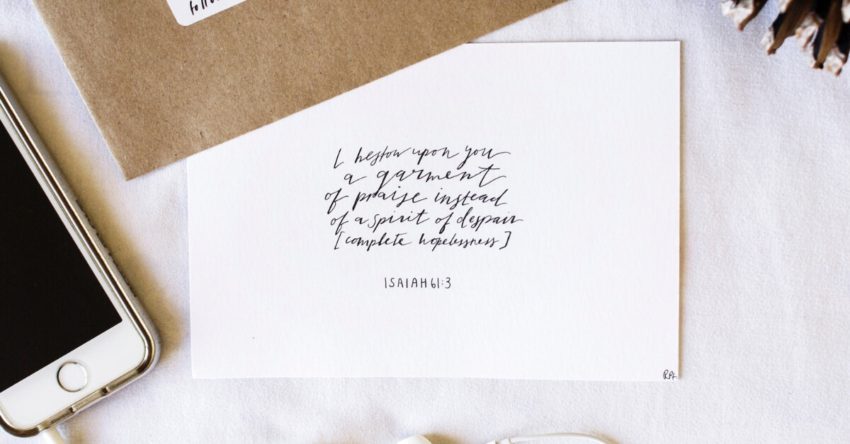 Isaiah 61:3 bible verse handwritten on card