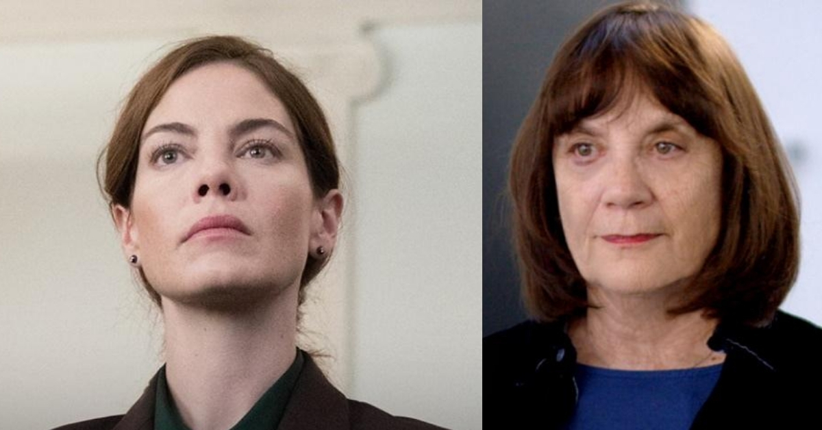 Above: (L-R) Michelle Monaghan stars in ‘Saint Judy’; the real Judy Wood.